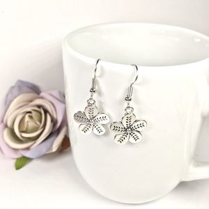 Silver Flower Dangle Earrings